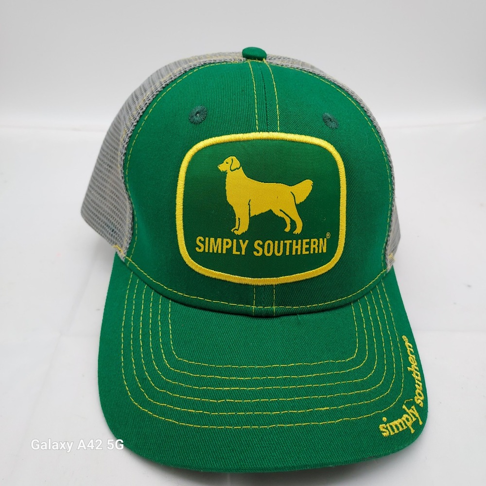 Simply Southern Trucker Hat Green Grey Golden Retriever Dog Snapback Mesh‎ Cap